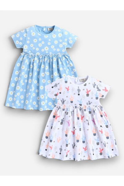 Victor and Jane Girls Floral Print Cotton Dress – Short Sleeve Summer Daywear