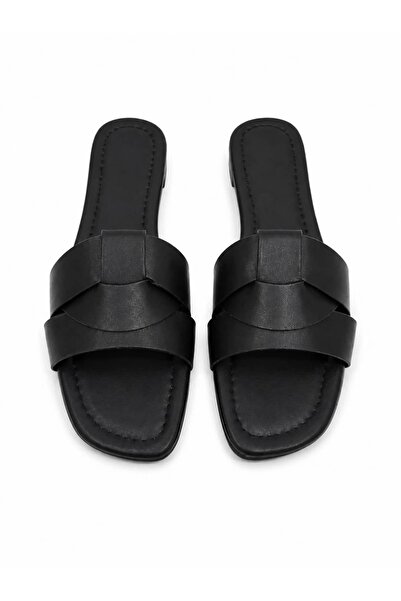 diclepolat Women's Black Flat Sole Daily Slippers Panita