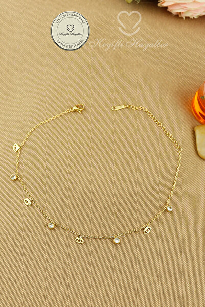 Keyifli Hayaller 316L Steel Anklet |   Zircon Stone Evil Eye Chain Steel Ankl...