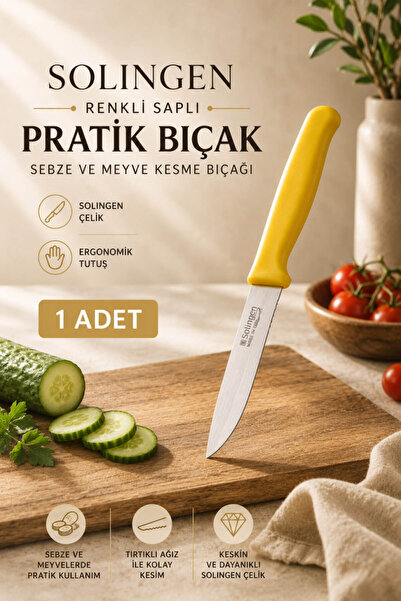 Anadolu Saray Solingen Renkli Saplı Sebze Meyve Kesme Bıçağı Düz + Tırtıklı 1...