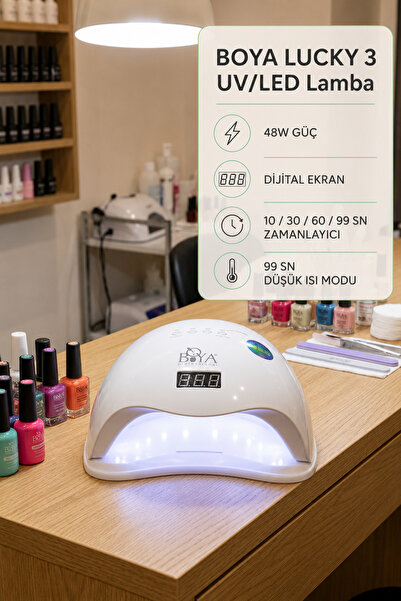 BOYA Lucky 3 48W UV LED Tırnak Kurutucu Lamba Dijital Ekranlı 10-30-60-99 Sn ...