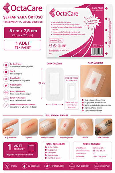 Octacare Su Geçirmez Şeffaf Pu Film Yara Örtüsü - Banyo Bandı(5cm-7,5cm) 1 Adet