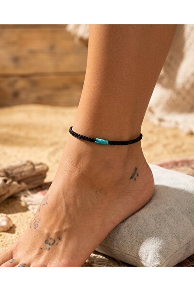 BHCL Bohemian Black Rope Anklet, Waxed Rope Waterproof Anklet, Hand Knitted R...