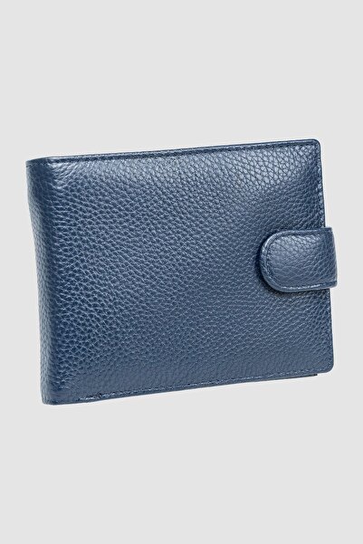 cossroll Men's Genuine Leather Wallet with navy blue flap