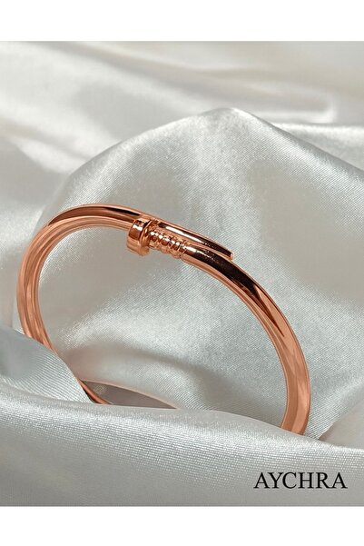 Aychra Kadın Çivi Desen Özel Bileklik – Rose Çelik Renk, Modern & Şık Tasarım
