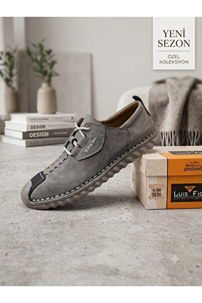 Luis Figo 3831 Silver Gray 100% Leather Men's Shoes