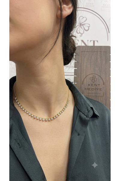 Bymiel Gold Color Rowed Dangle Zircon Stone Women's Necklace