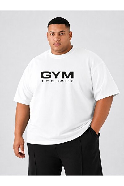 ZAVIXO تي شيرت رجالي ذو مقاس كبير مطبوع عليه Gym Therapy برقبة دائرية