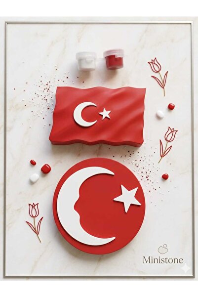 MiniStone Kendin Boya Taş Tozu Türk Bayrağı ve Ay-Yıldız Motifli Obje Hobi Se...