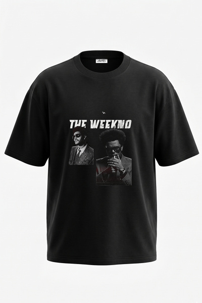 Anetos تي شيرت أسود كبير الحجم مطبوع بتصميم The Weeknd_13