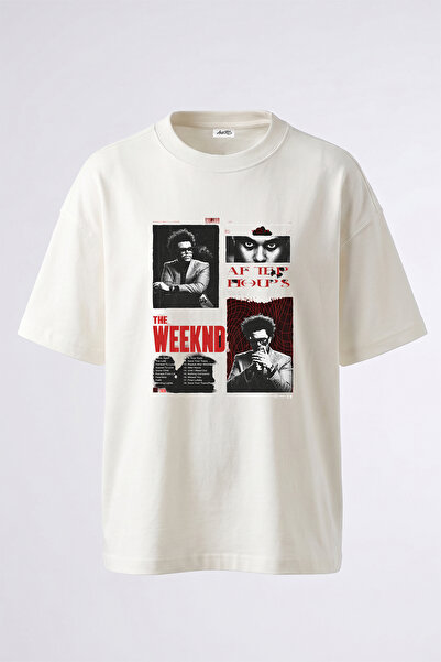 Anetos تي شيرت أبيض كبير الحجم مطبوع بتصميم The Weeknd_22