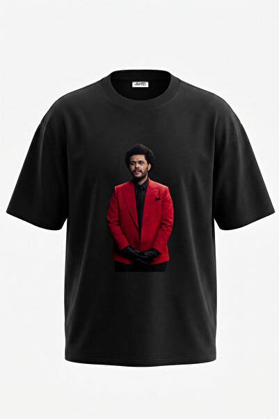 Anetos The Weeknd_21 Μπλουζάκι Oversize με στάμπα σχεδίου σε μαύρο χρώμα