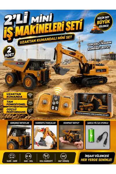 Aksoy Toys Uzaktan Kumandalı Metal Alaşımlı Mini Kepçe Kamyon 2Li Set