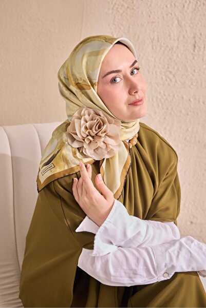 Silk Home Twill Silk Petal Scarf Oil Green 90X90