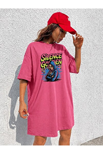 classy moda Γυναικείο εξαιρετικά μακρύ oversize μπλουζάκι με στάμπα γκράφιτι ...