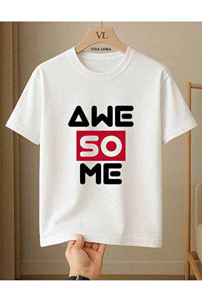 VİVA LORA Awesome Printed 100% Cotton Crew Neck Regular Unisex T-Shirt