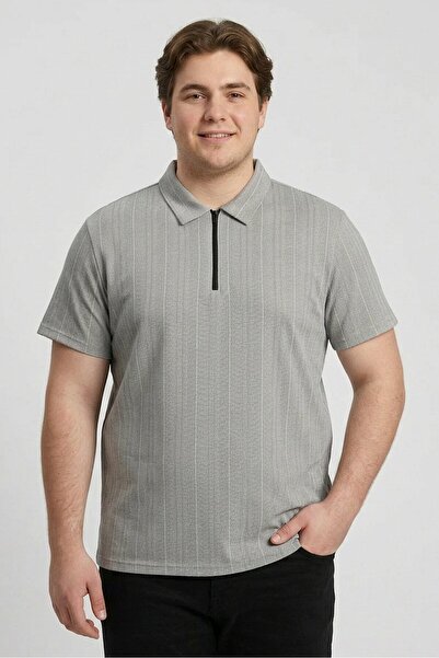 Bruno Milano Men Regular Fit Herringbone Short Sleeve Polo Shirt, Grey