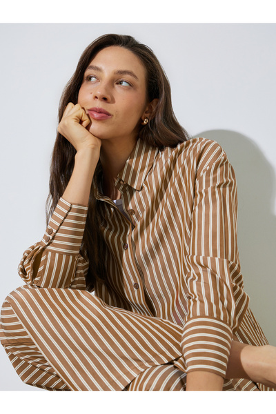 Styli Brown Striped Long Sleeve Shirt