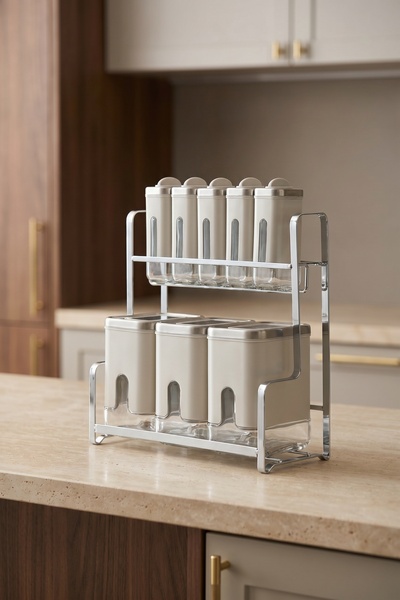 ACAR Rex 8-Piece Spice Rack Set with Stand Cream