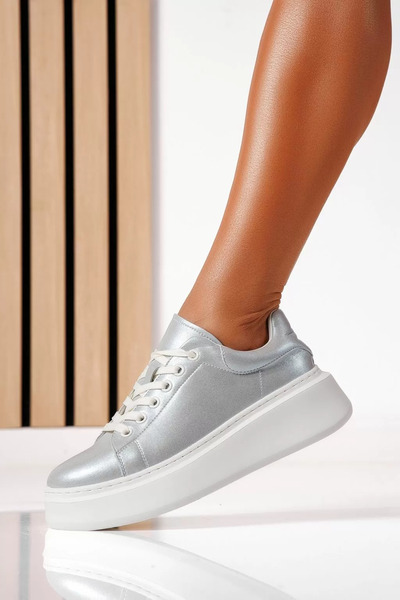 Zaira Women's silver sneakers made of genuine Leather Indira #25507 - 39