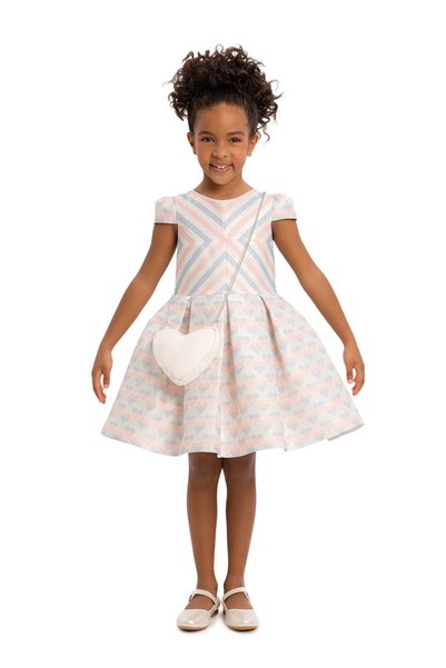 Pamina Girl's Heart Motif V-Line Pleated Dress & Heart Bag Set - Birthday, Summer Party, Holiday (3, 4, 5, 6, 7 Years) 34170Pr