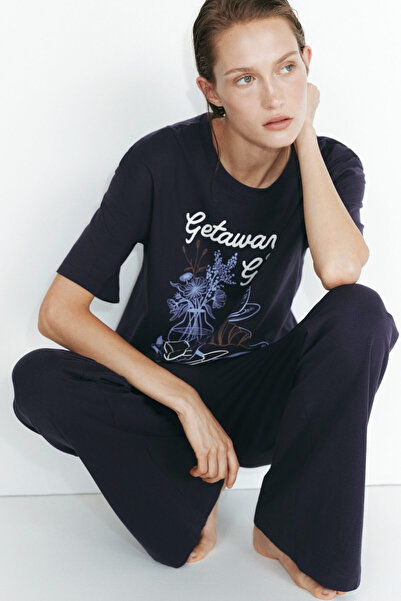 H&M Pamuklu ve Baskılı Pijama Takımı