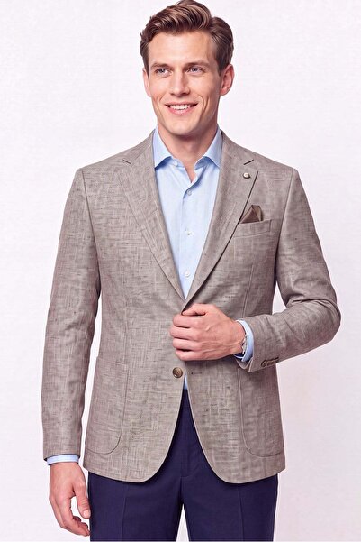 Efor Comfort Fit Half-Lined Mink Linen Jacket with Pocket Bag C 741