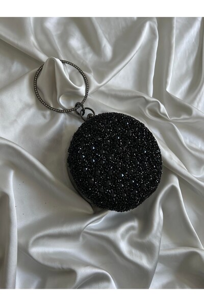 Mia Collection Stone-Embellished Cylinder Model Wedding Engagement Evening Dress Bag Stone-Embellished Black