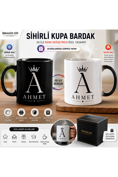 İbrahim Dip Store Kişiye Özel Sihirli Kupa Bardak - İsim Baskılı Isı ile Renk...