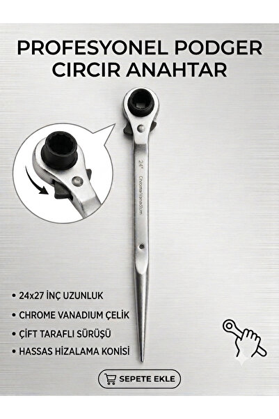 CHROME VANADIUM Sağ sol cırcırlı kazıklı iskele tipi LOKMA ANAHTAR 24*27