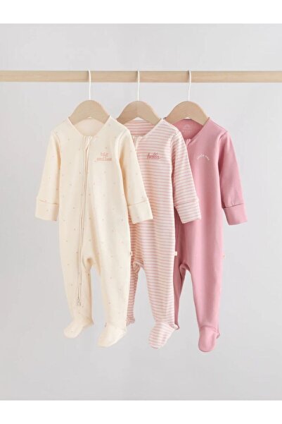 Next Baby طقم بذلة قطنية وردية اللون مكون من 3 قطع