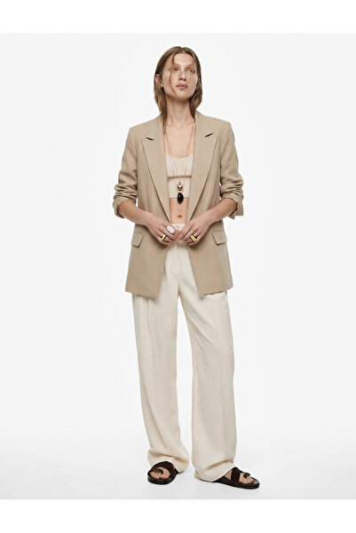 Koton Comfortable Fit Lined Long Sleeve Linen Blazer Jacket with Pockets