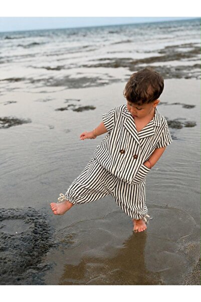 bohemiankids baby wear Dečački set od 2 delova od crnog prugastog platna