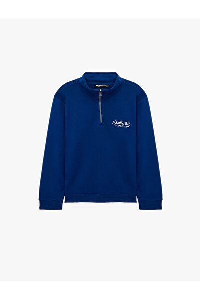 Koton Cotton Long Sleeve Printed Half Zipper Sweatshirt