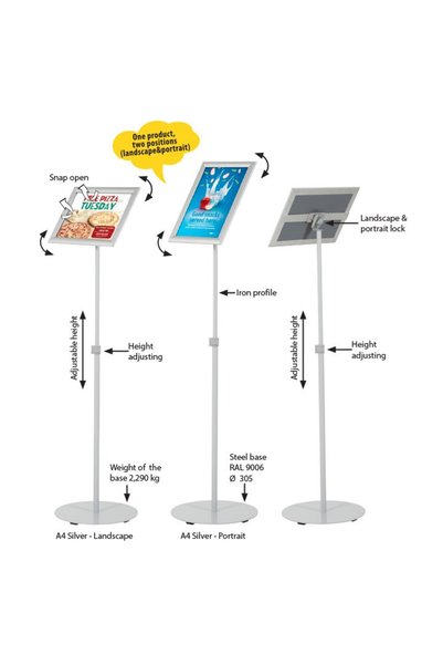 reklam etkisi Ayaklı Menü Panosu Teleskopik Bilgilendirme Yönlendirme Gümüş A3 (29,7 × 42 cm)