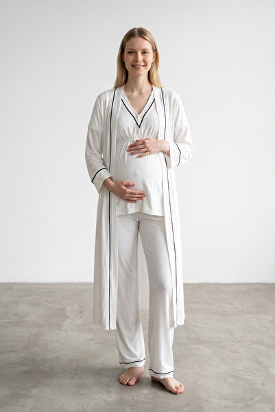 Generic Brand Elegant Piping Detailed 3-Piece Maternity Set - Stylish Pajama ...