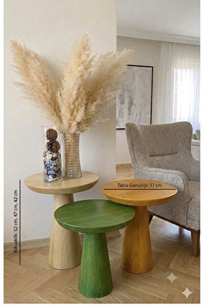 IHLAMUR WOOD DESİGN Mantar sehpa yeşil ıhlamur meşe