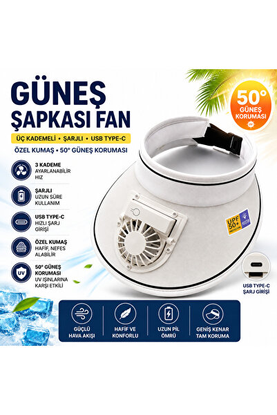 SENBANG Şarjlı Güneş Şapkası Fan USB Type-C 3 Kademeli Soğutucu Vizör Şapka U...