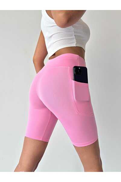 Nordmende Women's High Waist Gathering Pocket Shorts Sports Leggings