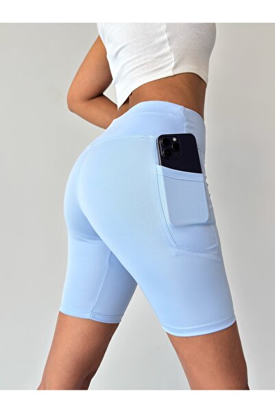 Nordmende Women's High Waist Gathering Pocket Shorts Sports Leggings