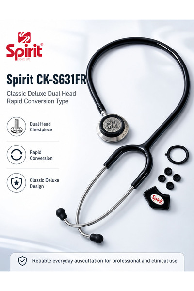 Spirit CK-S631FR/S Black Classic Deluxe Dual Head Rapid Conversion Stethoscop...
