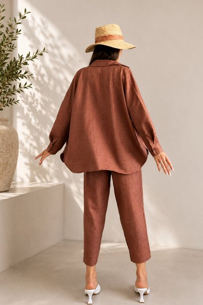 VIKUNYA Women's Linen Blend Shirt and Pants Set