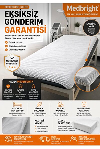 AREMED 50 Adet her tarafı lastikli 80x240 Lastikli Tek Kullanımlık Sedye Örtüsü