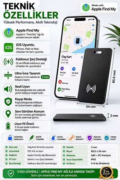 VİVATECH Aircard Find My Destekli Kartlık Takip Cihazı iPhone ve Android Uyum...
