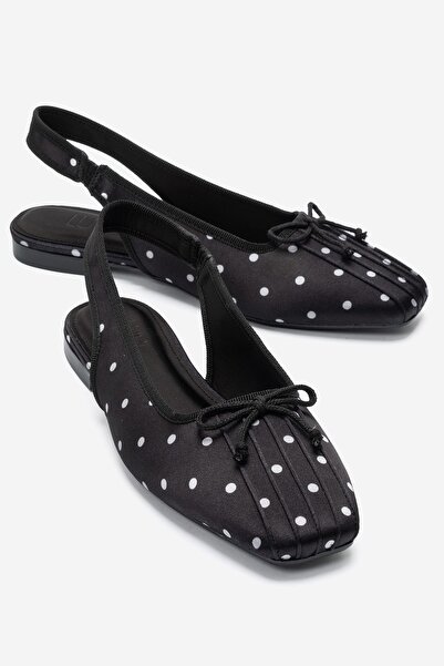 LuviShoes Zelvia Black and White Polka Dot Bow Open Back Women's Ballerina Shoes