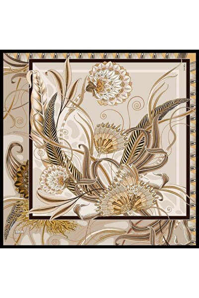 Levidor Dark Mink Ivy Detailed Twill Silk Scarf