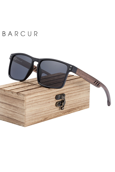 Choice BARCUR Black Gray Wood BARCUR Wooden Sunglasses for Men Polarized Natu...