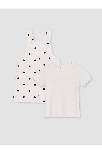 LC Waikiki Nevavm with a Difference in Price Baby Girl Salopet Dress and T-Shirt