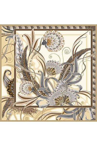 Levidor Yellow Ivy Detailed Twill Silk Scarf
