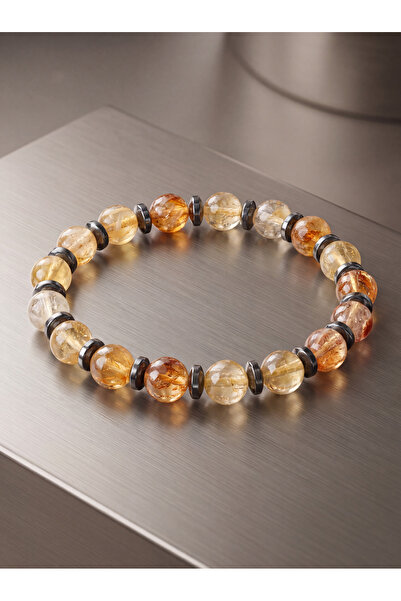 OSMANLI DEĞERLİ TAŞ Sitrin - Hematite Natural Stone Bracelet (8 mm) - Series 8